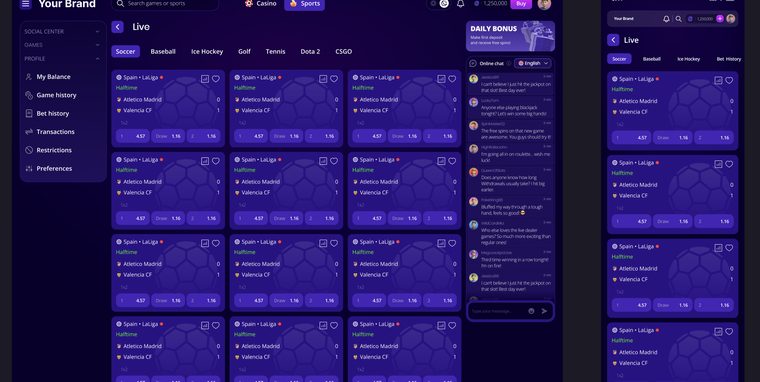 Sportsbook live in-play list with odds