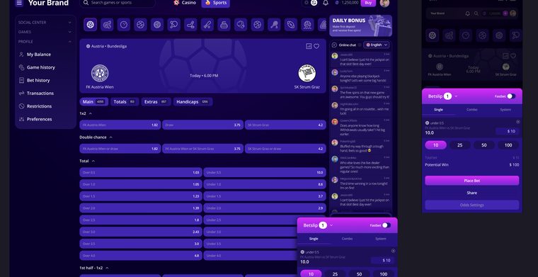 Sportsbook bet slip with single and multi bets