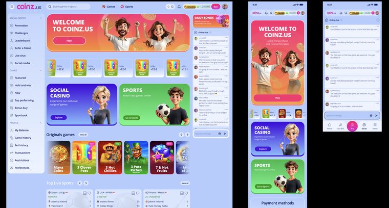 Coinz.us home screen in the light theme