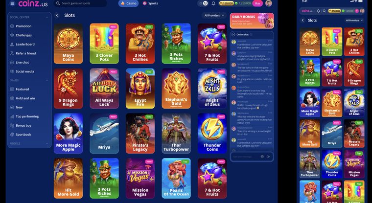 Games lobby with a filterable grid of game titles