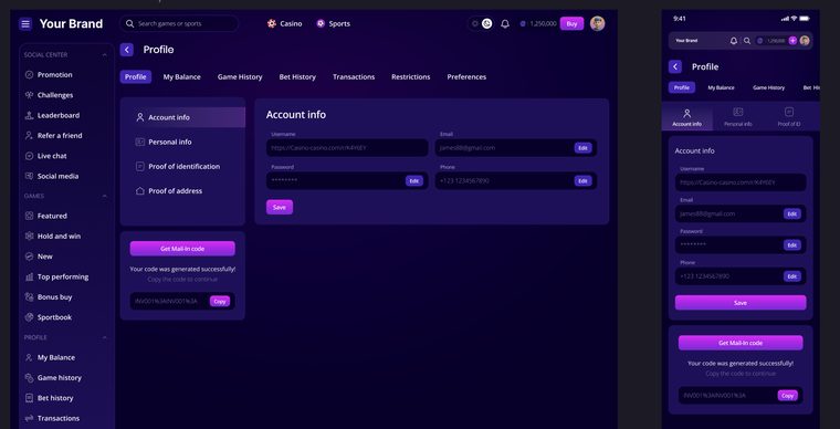 Turnkey template account profile and verification screens