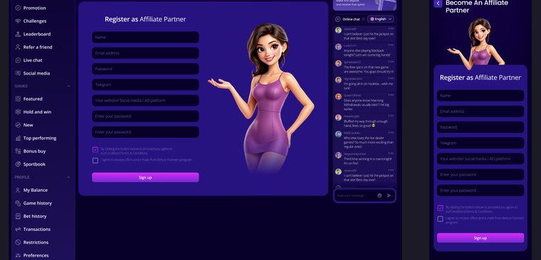 Turnkey template affiliate registration page