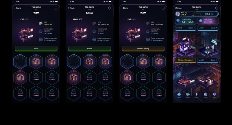 Web3 Telegram mini-app tap game screens